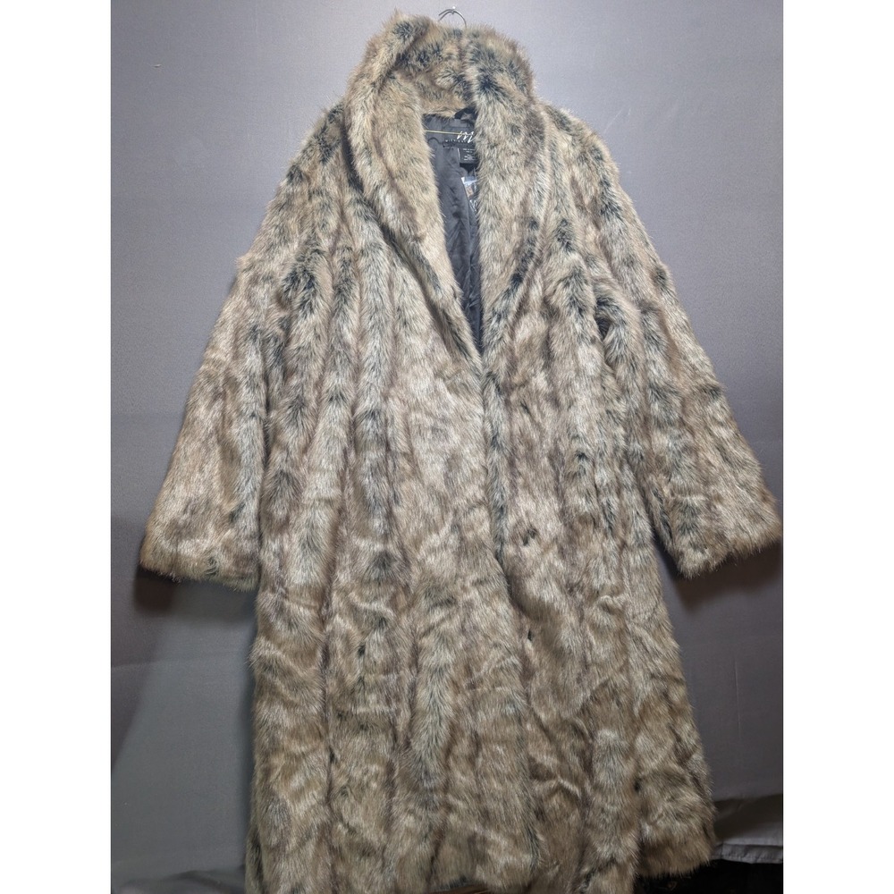 Midnight Velvet Faux Fur Long Coat Womens 2X Brown Lined Winter Luxury Outerwear